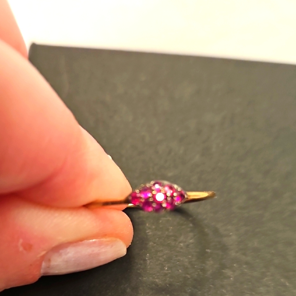 Ruby Cluster And Solid Rose Gold Ring, Size 8 - image 1